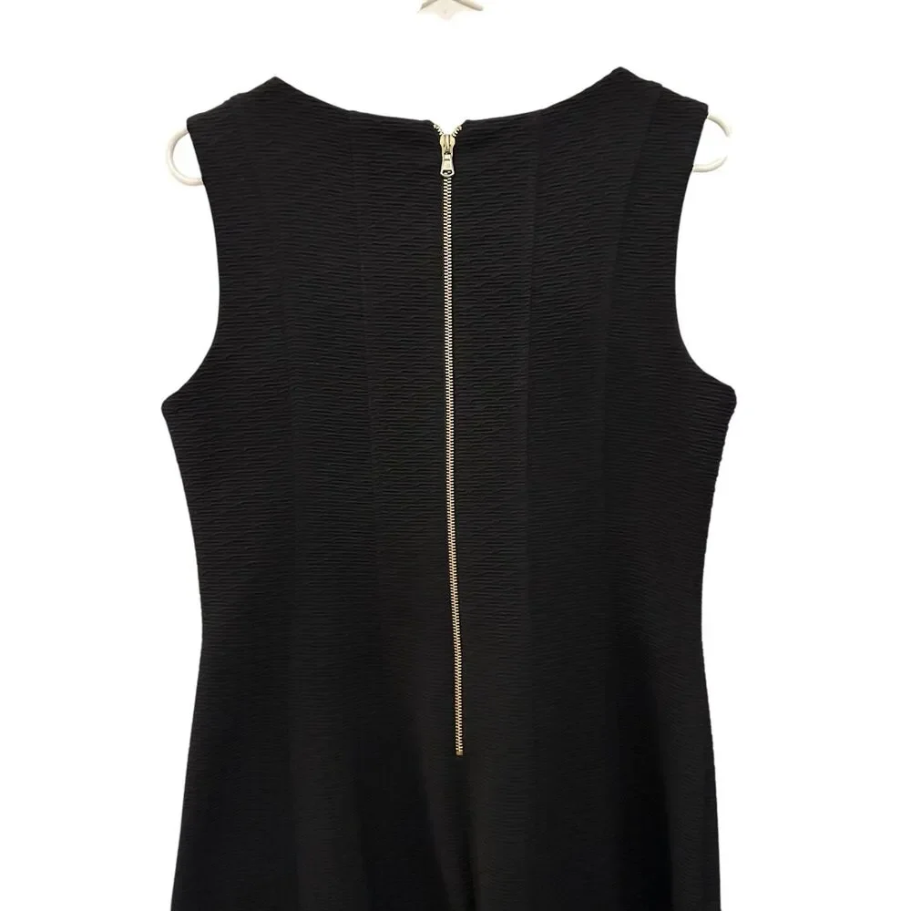 Just...Taylor Black Textured Polyester Sleeveless Knee Length Dress‎ Gold Zip 12